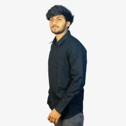 Men's Black Linen Blend Full Sleeve Shirt – Premium Regular Fit Casual & Formal Button-Up Shirt